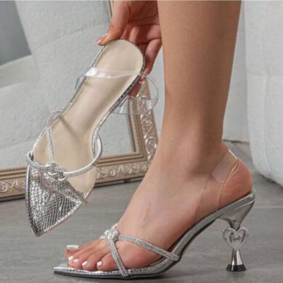 BRAND NEW POINTED TOE HIGH HEEL STILETTO CLEAR  RHINESTONE STRAP SANDAL G1 - Picture 1 of 16
